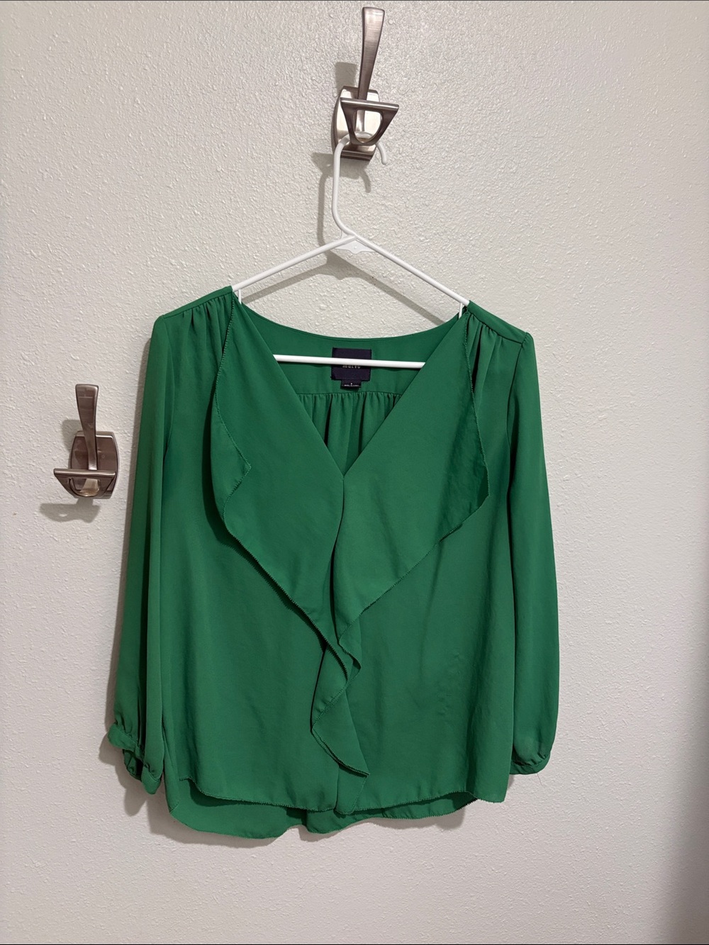 Maeve Emerald Green Ruffle V-Neck Blouse